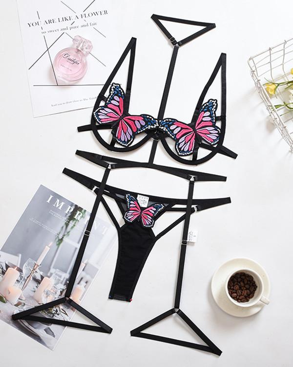 Sexy Butterfly Three Pcs Lingerie Set