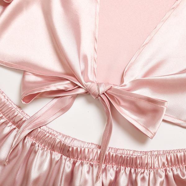 Sexy V-neck Pink Silk Pajamas