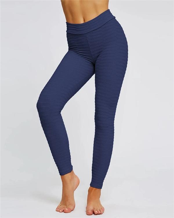 Solid Textured Butt Lifting Stretch Workout Leggings