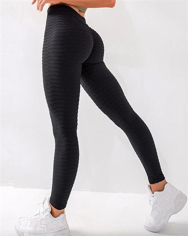 Solid Textured Butt Lifting Stretch Workout Leggings