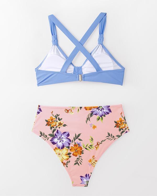 Sweet Solid And Floral Knotted Bikini Sets