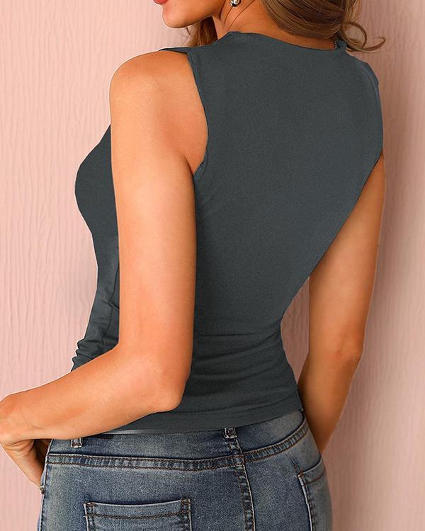 Women's Solid Shoulder Hollow Sexy Vest