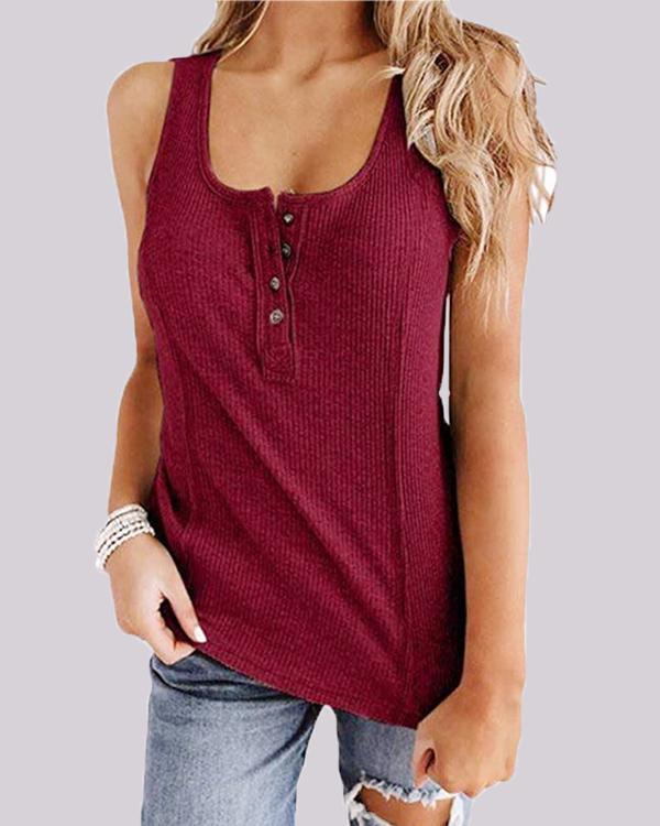 Solid Color Button Sleeveless Vest