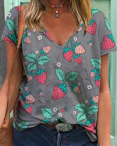 Women's Strawberry Printed Summer Tops