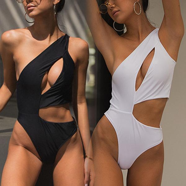 Paneled bikini cutout swimsuit