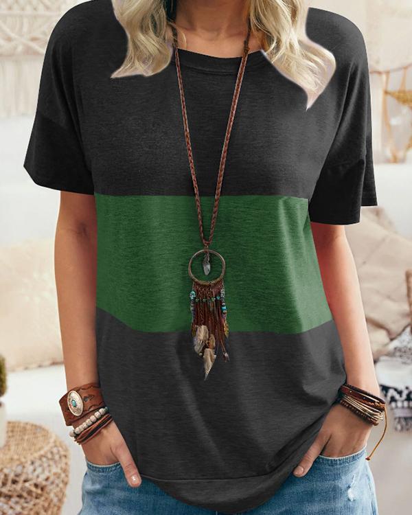 Women Summer Color Stitching Casual T-shirt