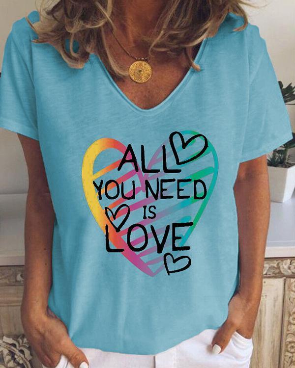 Women's t Letter And Heart Printed Summer Tops