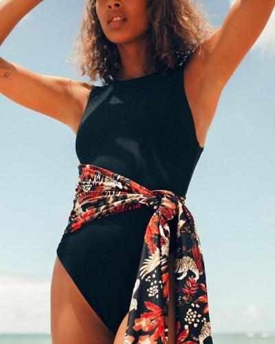 Crew Neck Zip Fastening Swimwear