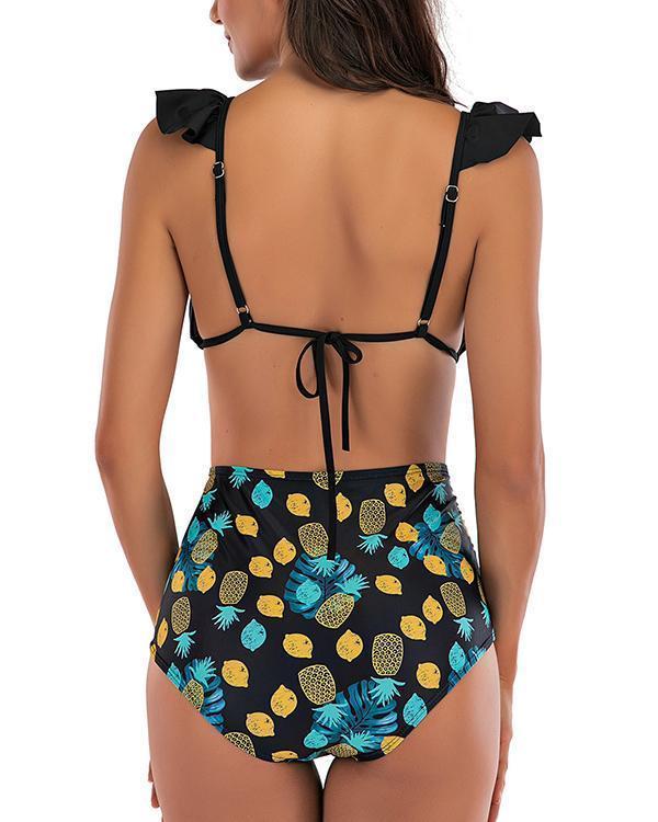Ruffled High Waist Print Bikini Set
