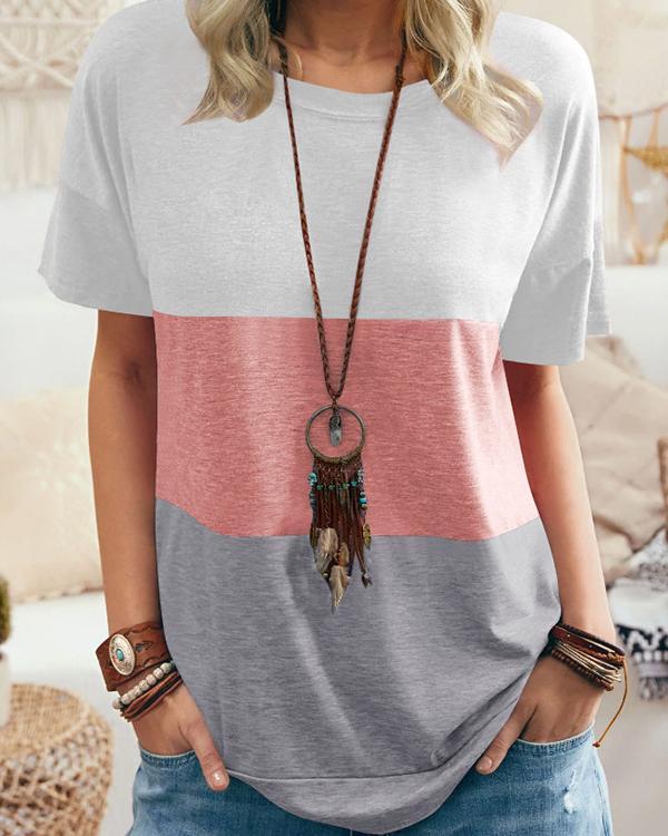 Women Summer Color Stitching Casual T-shirt