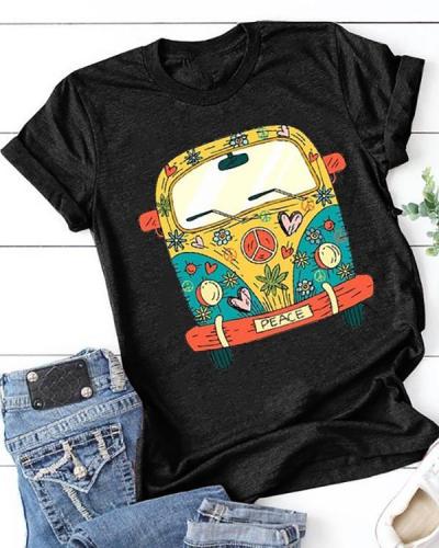 Women Printed Crew Neck Short Sleeve Casual T-shirts