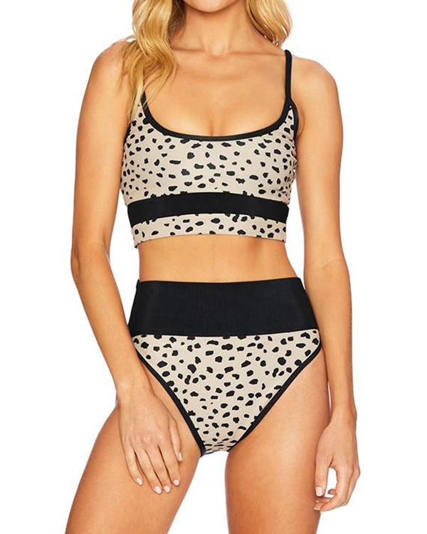 Leopard Print Contrast High Waist Bikini