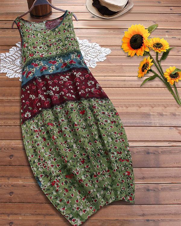 Comfy Breathable Linen Cotton Floral Bud Dress