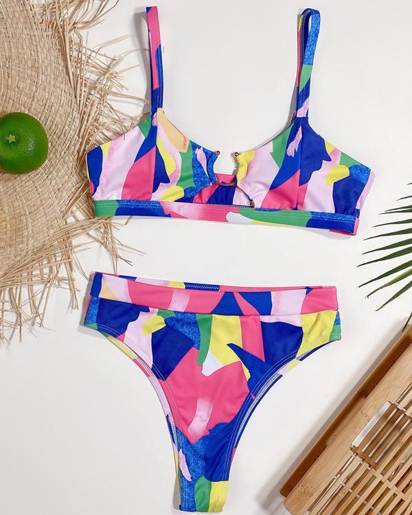 Abstract Patterns Print Bikini Swimsuit