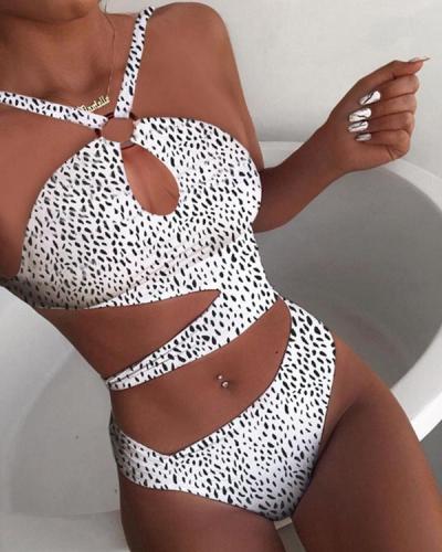 Plain Halter O-Ring Cutout One-Piece Swimsuit
