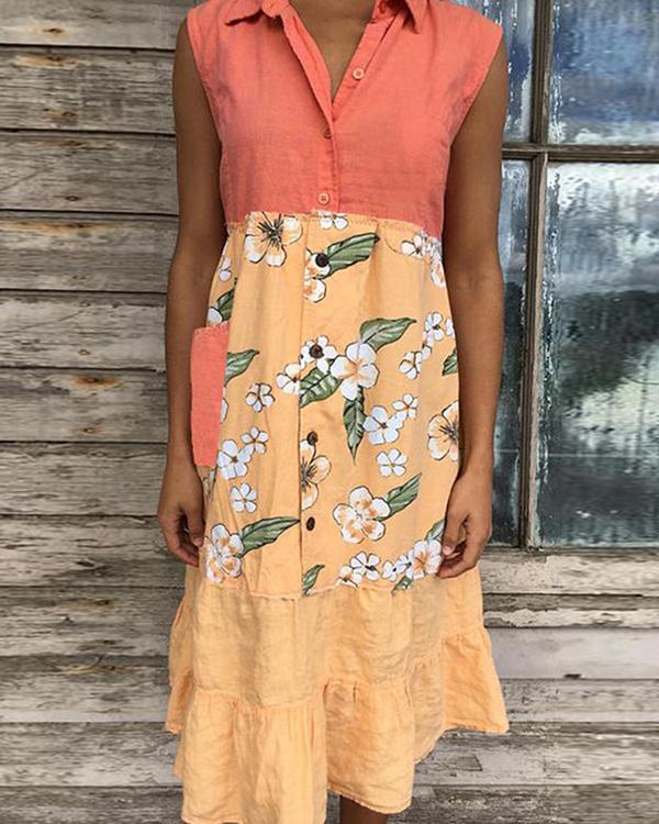Women's Stitching Print Sleeveless Dress