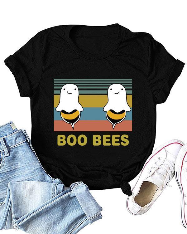 Cute Cartoon Bees Print T-shirt Short Sleeve Casual Tops