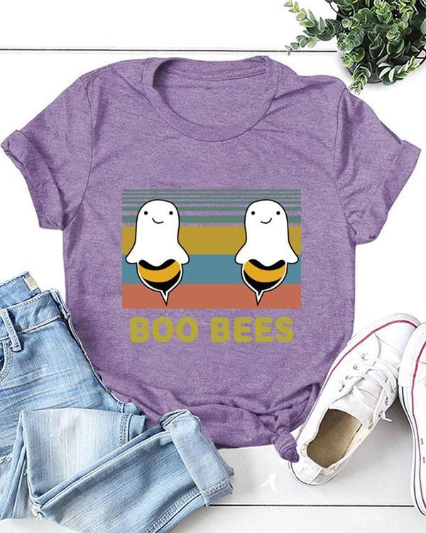 Cute Cartoon Bees Print T-shirt Short Sleeve Casual Tops
