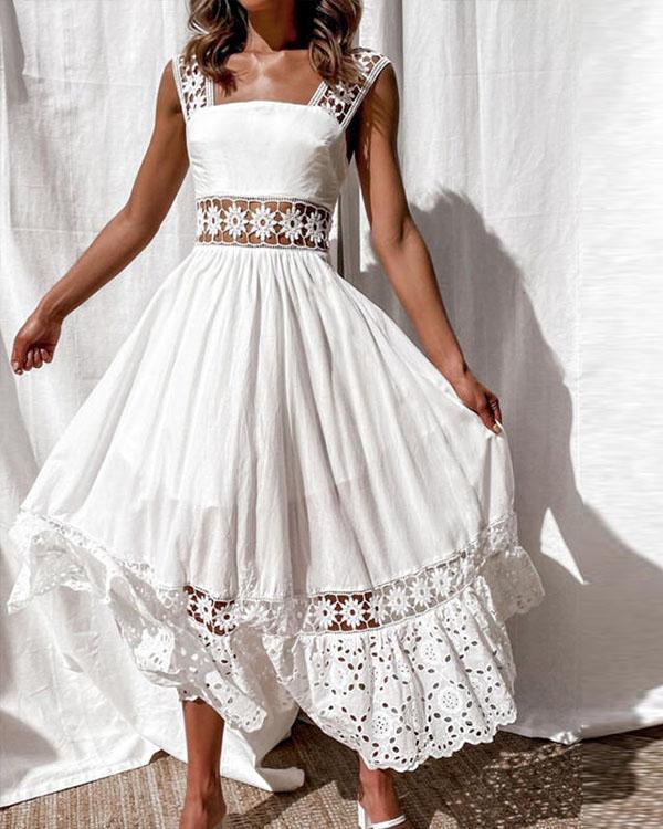US$ 38.69 - Cotton Lace Patchwork Elegant Maxi Dress - www.pkcoco.com