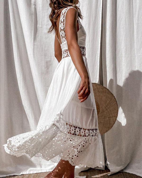 Cotton Lace Patchwork Elegant Maxi Dress