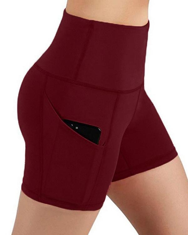 Solid High Waist Pocket Yoga Shorts