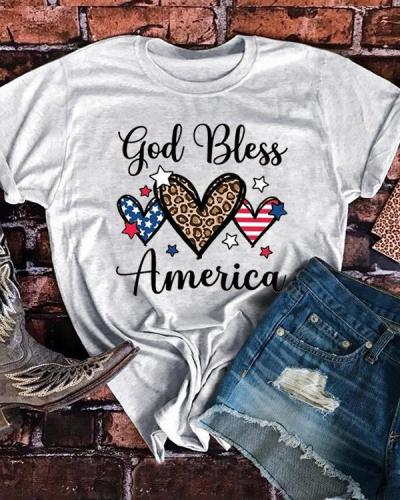 God Bless America Star Stripe Leopard T-shirt