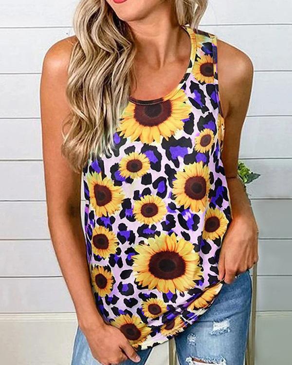 Sleeveless Floral-Print Sunflower Shirts & Tops