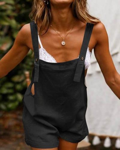 Front Pocket Sleeveless Casual Linen Rompers