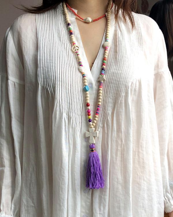 Vintage Casual Crystal Tassel Turquoise Necklaces