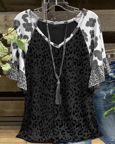 Casual Leopard-Print Leopard Short Sleeve Shirts & Tops