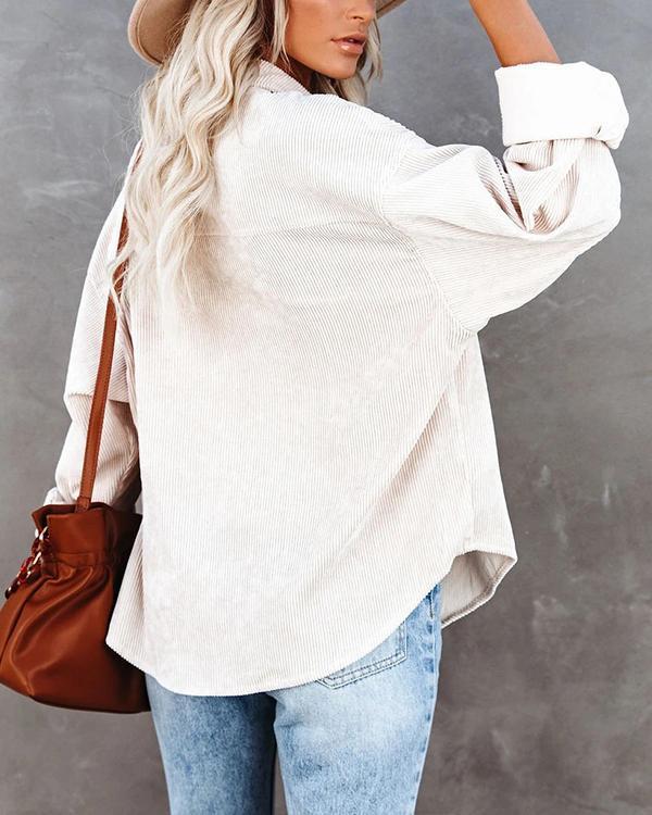 Women's Casual Solid Color Rib Blouse with Pocket