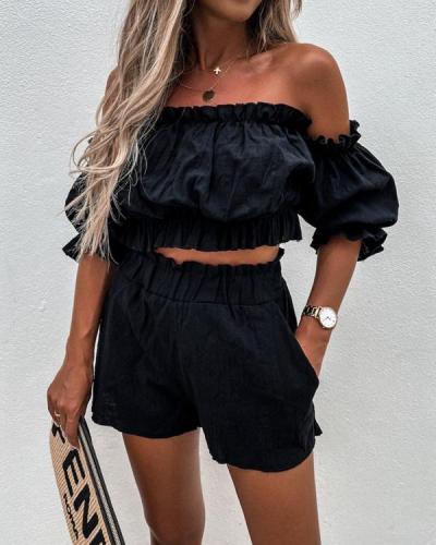 Casual One-shoulder Short-sleeved Two-piece Suit