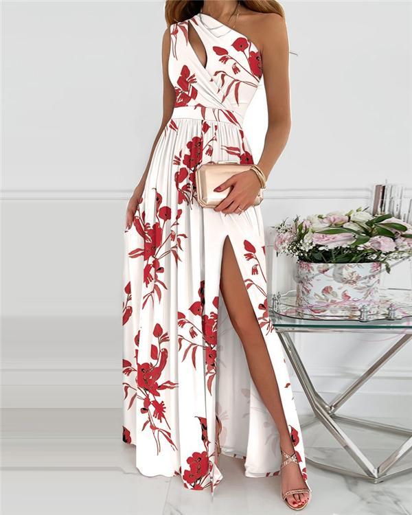 Floral Print High Slit Cutout Maxi Dress