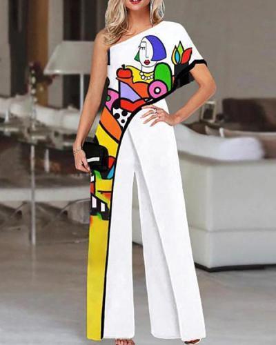 Fashion Contrast Piping One-Sleeve Jumpsuit