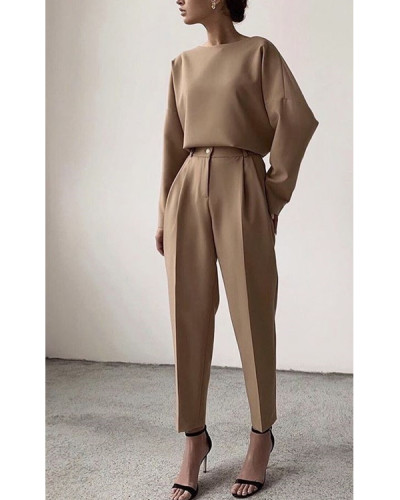Casual Solid Color Round Neck Warm Suit