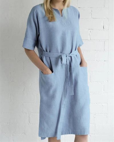 Loose And thin Lace-up Linen Dress