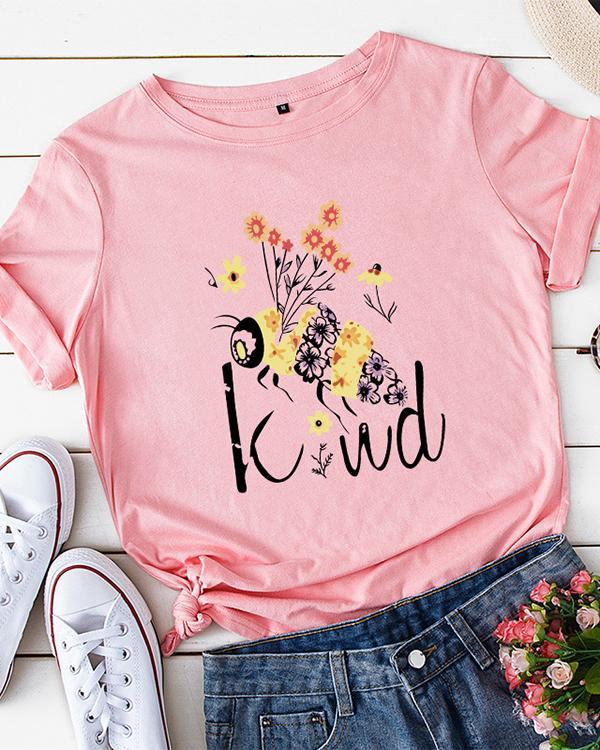 Womens Plus Size Be Kind Bee O-Neck Tops Tees