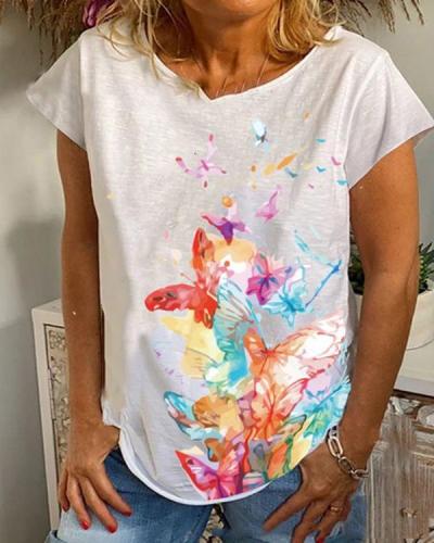 Butterfly Print Casual Short Sleeves Shirts & Top