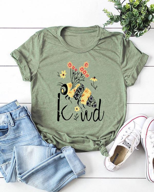 Womens Plus Size Be Kind Bee O-Neck Tops Tees