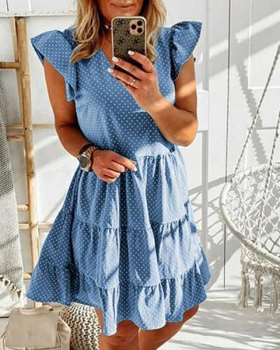 Polka Dot Ruffle Mini Dress Short Sleeve A-line Dresses