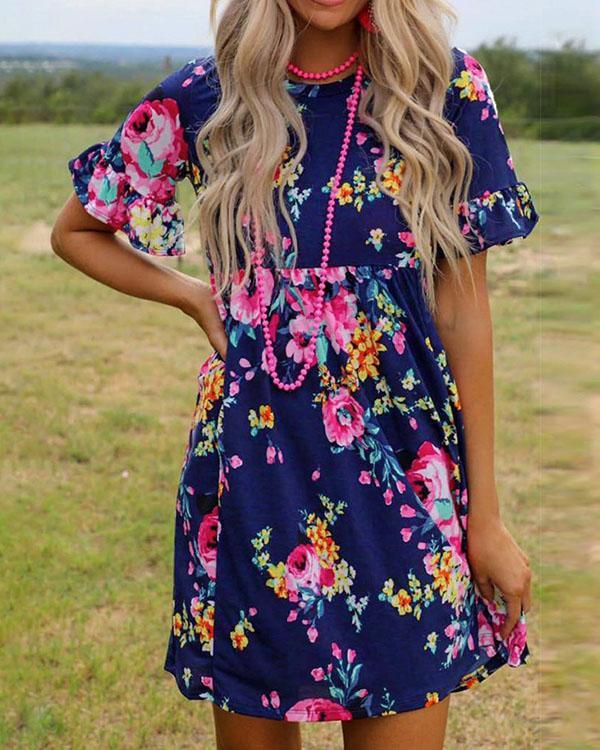 Casual Highwaist Floral A-line Dress Without Necklace