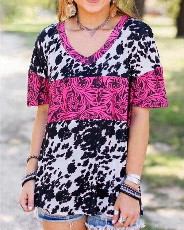 Women's Casual Printed V-neck Blouses