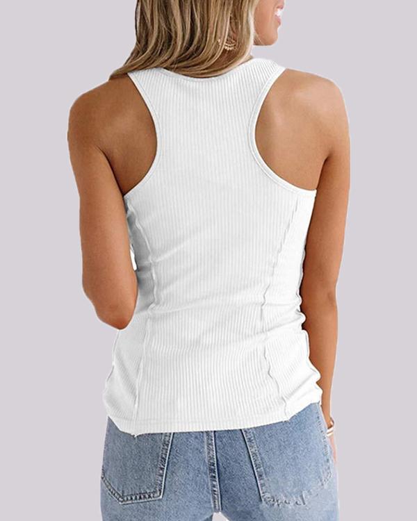Solid Color Button Sleeveless Vest