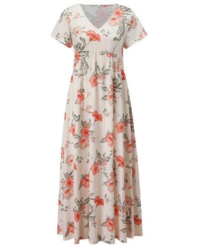 Women Floral Tunic V-Neckline Maxi A-line Dress