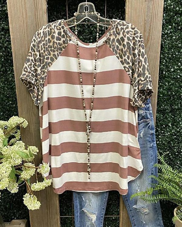 Casual Short Sleeve Leopard-Print T-Shirts