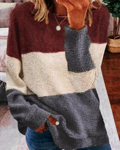 Women's Plush Stitching Contrast Color Sweater