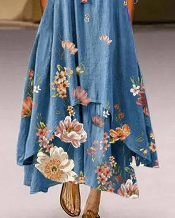 Floral Long Sleeve Crew Neck Casual Maxi Dresses