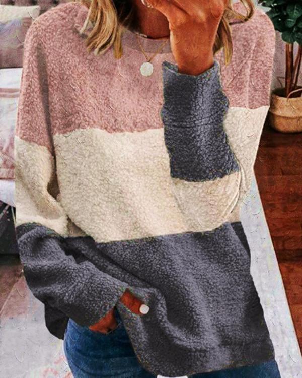 Women's Plush Stitching Contrast Color Sweater