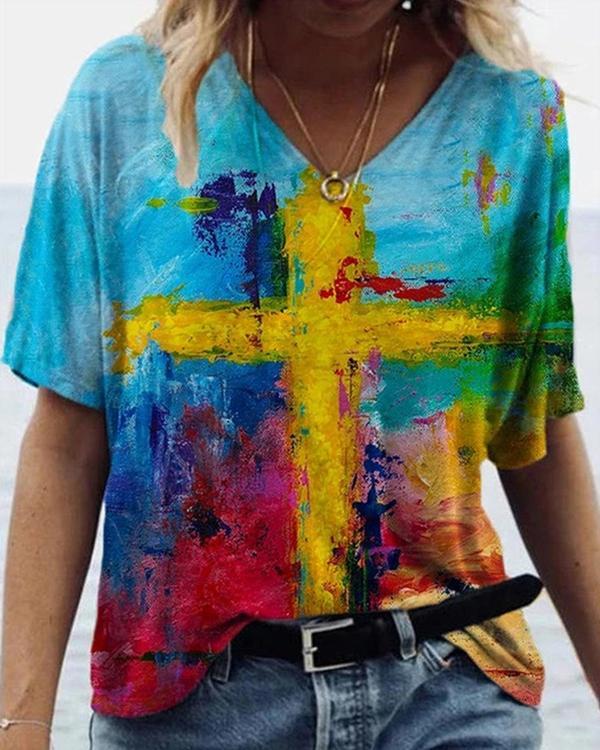 Graffiti Cross Painting Print T-shirt
