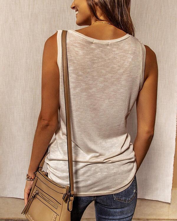 Solid Round Neck Sleeveless Casual Tank Tops